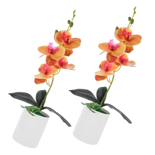 POPETPOP 2piezas Macetas con Orquídeas Artificiales Tipo Bonsái Plantas Falsas Realistas para Decoración De Hogar y Escritorio Color Naranja Vibrante Fácil Mantenimiento para Ambientes Inte