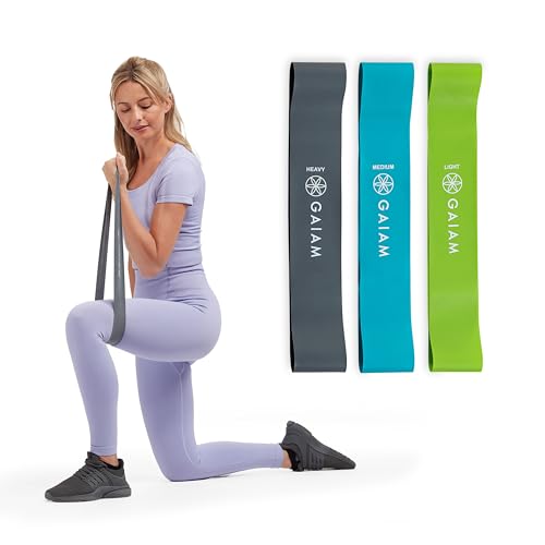 Gaiam Restore Mini Band Kit, Set of 3, Light, Medium, Heavy Lower Body Loop Resistance Bands for Legs and Booty Exercises & Workouts, 12