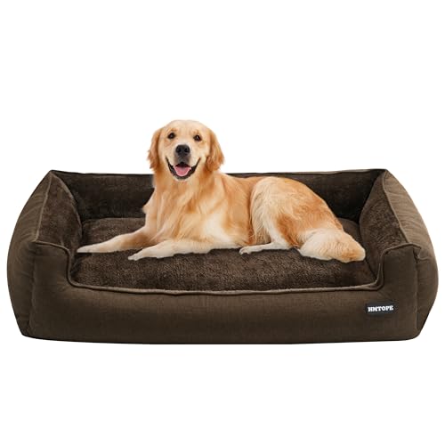 HMTOPE Hundebett, Hundesofa, Hundekissen, Hundekörbchen Abnehmbar und waschbar, Braun, 110 x 86 x 26 cm