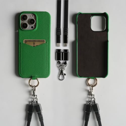 Étui en cuir premium iPhone 14 Pro Max élégant fini Vert Noir avec fente carte