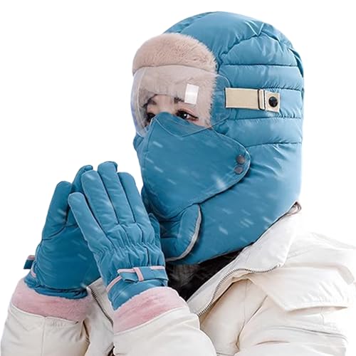 Wintermütze und Schal-Set – warme Mütze, dicker Strickschal | Zubehör für kaltes Wetter, mit Fleece gefütterte Winterausrüstung, winddichtes Outdoor-Set, thermische Schneebekleidung für Männer und Fra