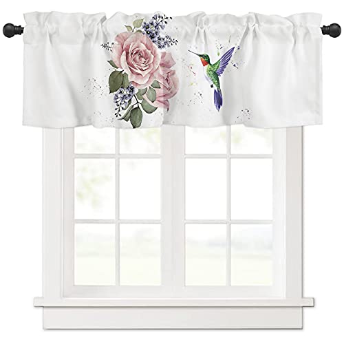 Litter Star Art Design Blossom Spring Window Valance Rod Pocket Panel For Kitchen Bedroom Windows Hummingbird With Botanical Floral Plant Valances Short Curtain Bathroom Treatment Drapes #TOP18
