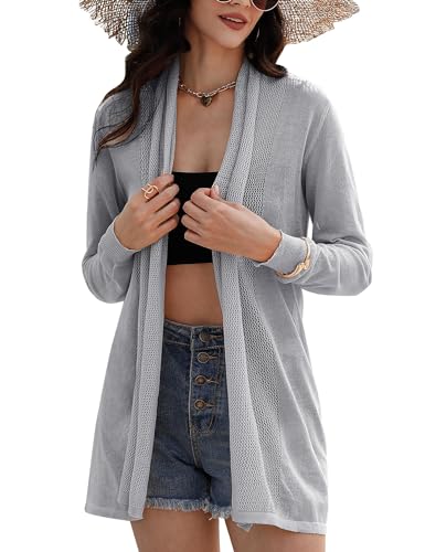Damen Strickjacke Sommer - Leichter Cardigan 3/4 Ärmel Aus Leinen