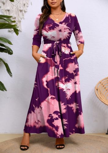 Image of Runwind Plus Size Maxi Dress for Curvy Women Flowy Wrap with Pockets