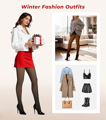ciksob Fleece Lined Tights Women Winter Thermal Leggings Pantyhose Fake Translucent Hight Waist Thick Warm Sheer Stockings (Small, Dark Brown) - image 6
