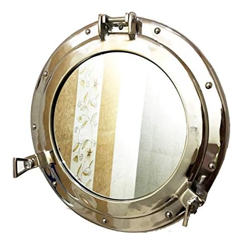 Marine Nautical Store 17" Aluminum Porthole Nickel Finish~Port Mirror Wall Hanging Ship Porthole Decor Cover