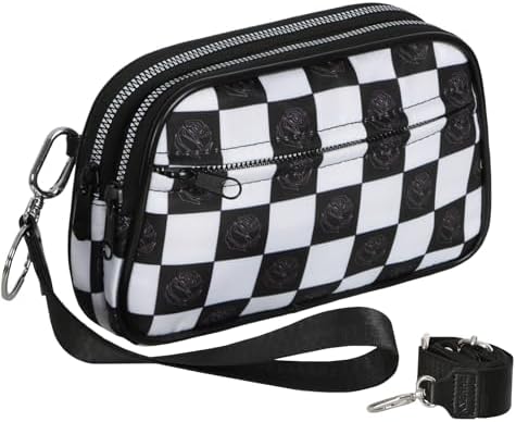 RFID Blocking Cute Fanny Pack for Women - Small black and white Checkered sling bag | Crossbody/Wristlet Travel Purse |Birthday/Christmas Gifts for Her