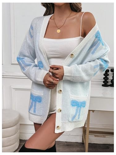 GORGLITTER Women's Bow Button Down Cardigan Sweaters Graphic Knit Cardigans with Pocket3