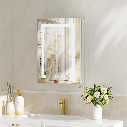 MODCART 16"x24" LED Lighted Bathroom Medicine Cabinet with Mirror, Recessed or Surface Mounted Medicine Cabinet with LED Lights, Adjustable Glass Shelves, Defogger, Easy to Install, Aluminum Frame by MODCART - Used condition - US$132.70