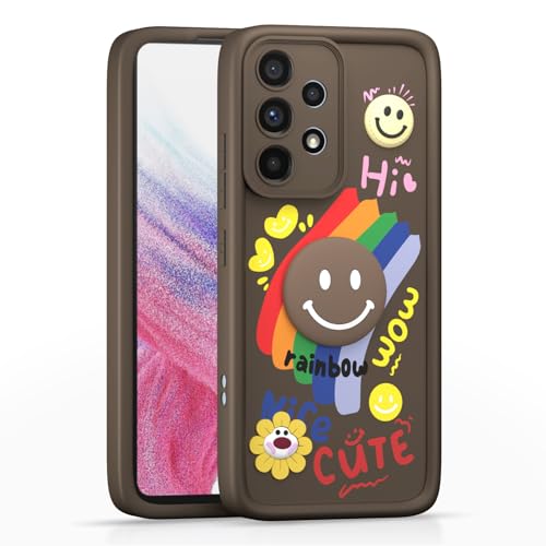 Image of Pikkme Back Cover for Samsung Galaxy A53 5G | Soft Silicone| Cute Rainbow Smile & 3D Cartoon Flower Design | Shockproof Raised Camera Protection Bumper Case (Brown)