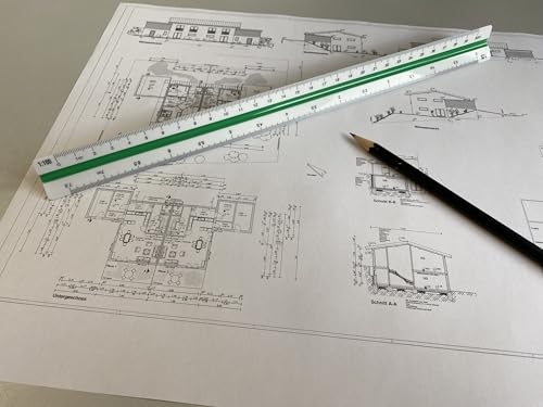 Wedo 5255001 Dreikantmaßstab (Architekt 1, aus Kunststoff, 30 cm, Skalierung 1:20, 1:25, 1:50, 1:75, 1:100, 1:125) weiß