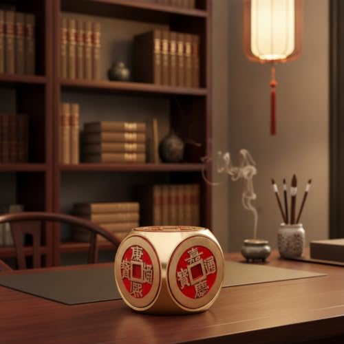 Cubo giratorio de latón y metal decorativo de alta calidad con grabados para despacho oriental 4