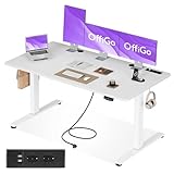 OffiGo Höhenverstellbarer Schreibtisch, 160x80cm Elektrischer Schreibtisch mit Steckdosen und USB Ladeanschluss, Tisch Höhenverstellbar mit 2 Memory Funktion, Computertisch für Büro, Zuhause, Weiß