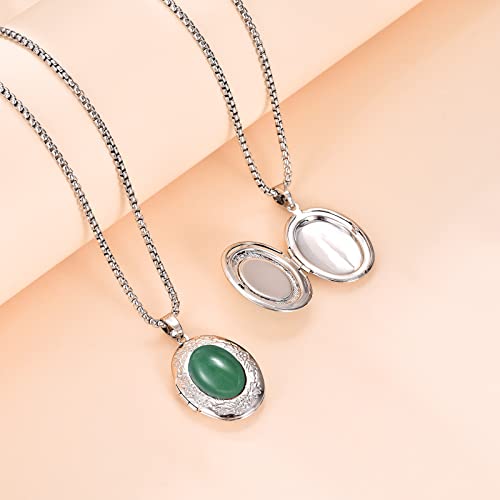 Gorache Green Aventurine Locket Necklaces Personalized Holding Pictures Photo Gemstone Locket Pendant Necklace Jewelry Gift For Women Girls Lovers #TOP3