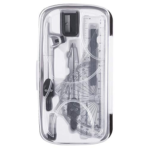 Miniatura 2 de Amazon Basics Kit para matemáticas de 10 piezas, con compases, lápiz de grafito, goma de borrar, sacapuntas, transportador, triángulo, regla y estuche