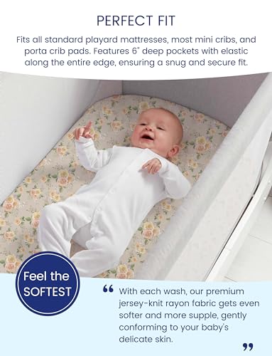 Image of TotAha Premium Soft Pack n Play Sheets, Super Stretchy Jersey Knit Mini Crib Sheets Fitted, Silky Comfort Pack and Play Mattress Sheets, 2 Pack (Vintage Rose & Brunch)
