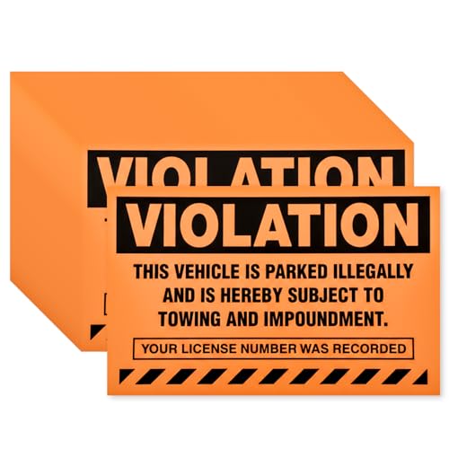 ForraFun 100 Pcs Parking Violation Stickers Bulk 5 x 8 No Parking Stickers Towing Decals for Car Window Private Fluorescent Orange Hard to Remove