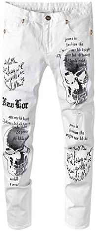 Jeans Strappati Bianchi Stampati con Teschio da Uomo Pantaloni in Denim  Elasticizzato Dipinto alla Moda White 28 : Amazon.it: Abbigliamento