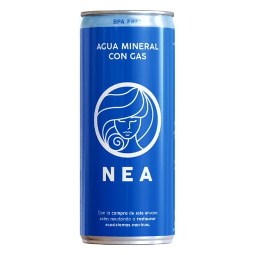 Acqua naturale. Acqua frizzante in lattina NEA. Acqua Minerale Frizzante