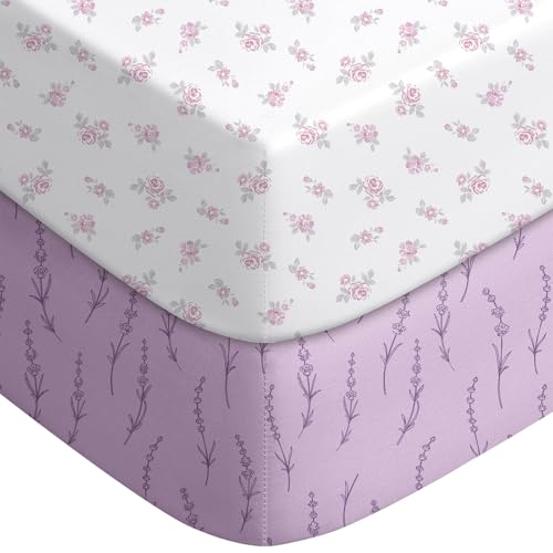 Image of FILLEEP Pack and Play Sheets Fitted, Mini Crib Sheets 2-Pack for Pack N Play Mattress, Stretchy Playpen Sheet for Boys Girls, Softness and Breathable, 38" x 26"