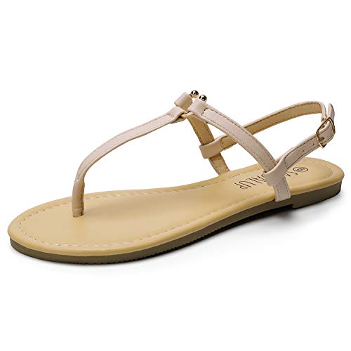 SANDALUP Thong Flat Sandals with U-shaped Metal Buckle for Women Summer Apricot 08.5