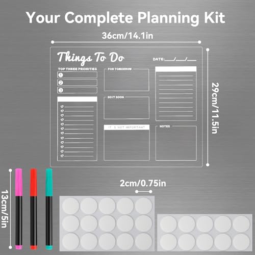 Clear Non-Magnetic Calendar for Fridge,Dry Erase Acrylic Calendar Set Reusable Monthly,Weekly Planner,Daily Schedule and Blank Board Sticks to Cabinet,Door,Glass,Wall, 4 Pack