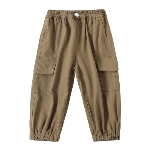 Little Boys Cargo Jogger Pants Toddler Kids Multi Pocket Twill Casual Trousers with Elastic Hem (Age 2-7Years)