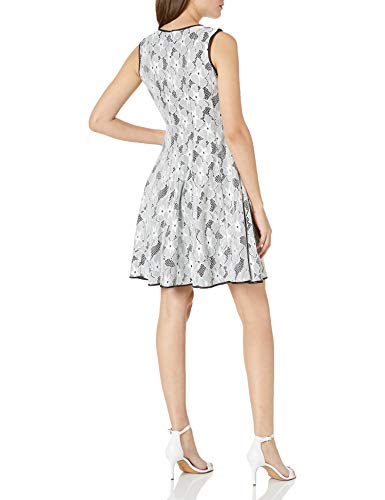 Donna Ricco Women's V Neck Sleeveless All Over Floral Lace Fit And Flare, White/Black, 8 #TOP1