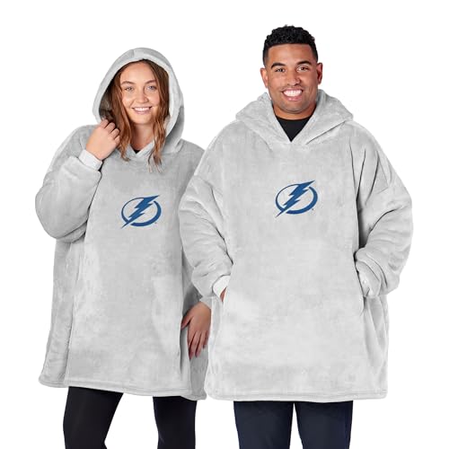 Northwest NHL Tampa Bay Lightning Hoodler Oversized Sherpa Pullover, Embroidered Logo,Plush Wearable Blanket Sweatshirt, Soft Fleece with Front Pocket, One Size Fits Most