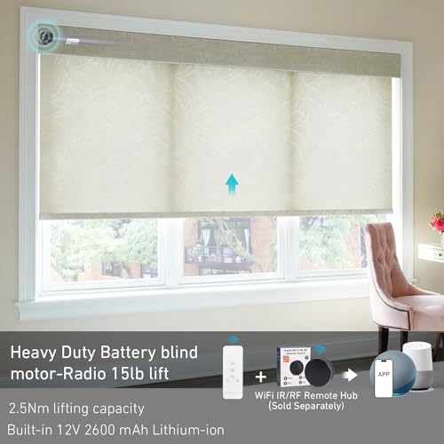 Rollerhouse 2” Heavy Duty Large Roller Shade Motor DC12V, 2.5N Rechargeable Wireless with Remote Controller Compatible RollEase 2" (50mm) Shade - Thumbnail 2