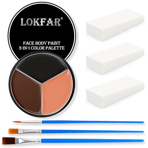 Black Brown Terracotta Face & Body Paint - Blendable Facepaint Foundation with Sponge & Brush for Skin, Professional Halloween Face Make-up Kit for Wolf Werewolf Tiger Deer Lion Beard Cosplay Costume