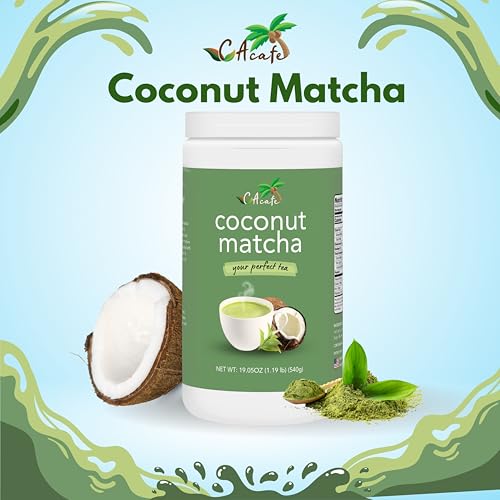 CAcafe Coconut Matcha | Instant Japanese Health Drink | Creamy & Sweet | Hot or Iced Green Tea Latte Mix | New Look, Reduced Sugar | Non-GMO | No Artificial Flavors or Colors | 2-Pack