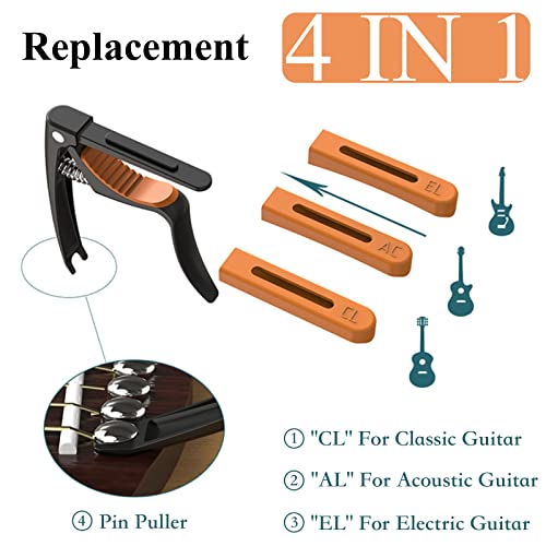 Guitar Capo 4 In 1 Capo Replaceable Capo Bridge Pin Puller Remover For Acoustic Electric Classical Guitar Capo(Orange) #TOP1
