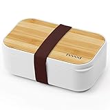 INVVNI Bento Lunch Box Japanese Bamboo Containers for Adults & Kids White - Microwave safe, Bpa free, Airtight, Leakproof, Men Women
