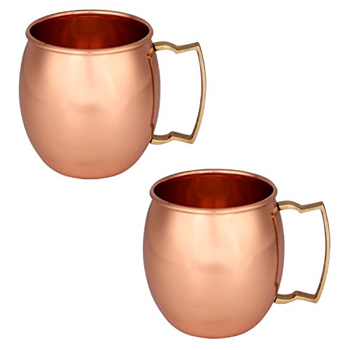 Zap Impex Moscow Mule - Set di 2 tazze in rame massiccio 100% fatto a mano in puro rame alimentare - 16 oz di alta qualità per cocktail in vetro di rame