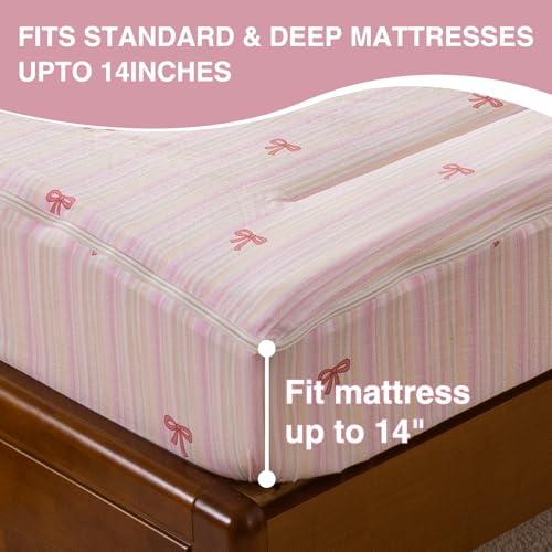 A Nice Night Zipper Bedding Pink Bow Printed on Colorful Rainbow Background Zippered Kids Comforter Set,Seersucker Chic Style Ultra Soft,Twin by A Nice Night - Used condition - Image 7