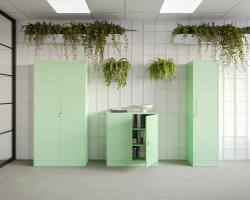 Domator Metallschrank 185 x 90 x 45 cm | Aktenschrank Abschließbar mit Kleiderstange, Pulverbeschichtung | Aufbewahrungsschrank Umkleideschrank Spind Kleiderstange | Pastellgrün