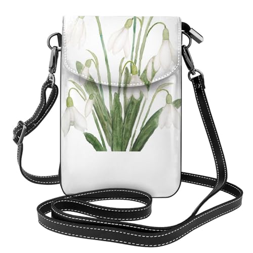 Sacoche téléphone motif fleur de perce-neige, cadeau idéal pour femme