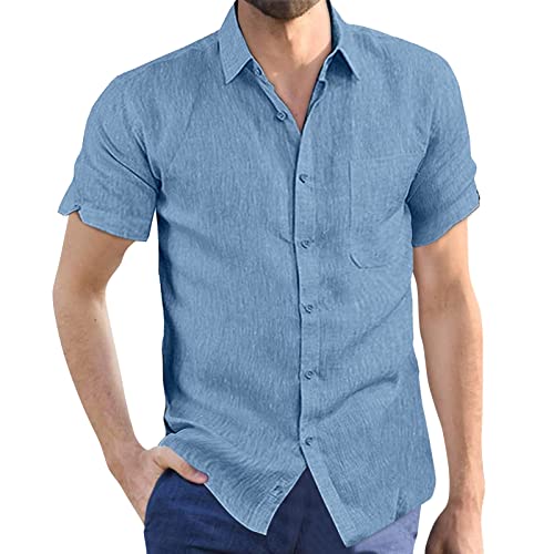 Trailrest Chemise Décontractée pour Homme Standard,Chemisette Homme Infroissable Tee Shirt Oversize Homme Tshirt Homme Chemise Hawaienne Homme Lin Manche-Courte avec Poche Poitrine Hawaïenne Funky Cover