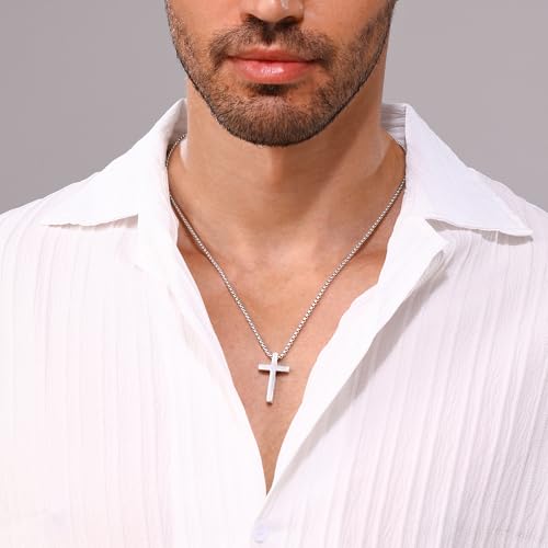 Monily Birthday Gifts for Dad Cross Necklace for Men Silver/Gold Stainless Steel Cross Chain Pendant Necklace for Mens Father's day gifts2