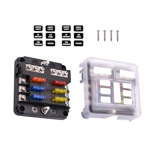 MOXRUQ 12V Fuse Block, Waterproof 6 Circuits Fuse Box with LED Warning Indicator & Damp Proof Cover, Boat Fuse Panel, Universal for Marine RV Truck Car