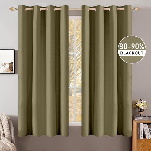 Image of Cortina 80-90% Blackout Solid Window Curtains 5 Feet Set of 2 - Thermal Insulated | Curtain for Living Room | Drapes for Bedroom | (5 Feet, Olive)