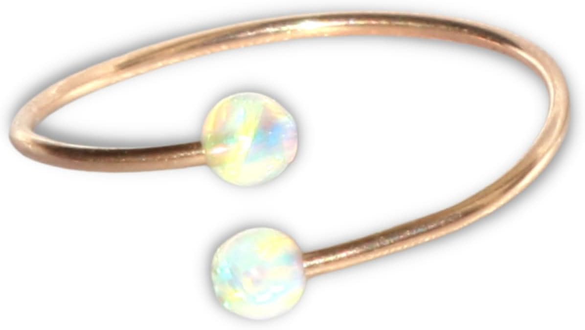 JULJEWELRY Opal Ring Rose gold Minimal White Blue Rainbow Silver or Goldfill Thin skinny Delicate wire