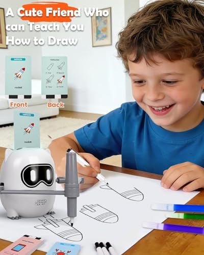 Drawing Robot with 200 Upgraded Drawing Cards for Kids 3 4 5 6 7 8 Year Old, Voice Interactive Educational Drawing Machine, Montessori Learning & Painting Toy, Rechargeable 4-in-1 Robot for Boys Girls — view 4