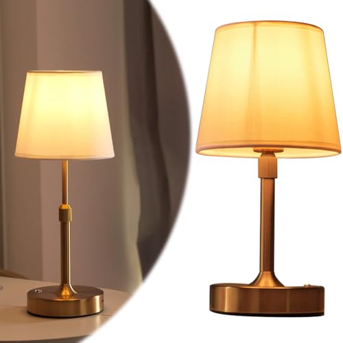 Lámpara de mesita de noche táctil, lámpara táctil LED, lámpara de mesa inalámbrica, recargable, sin cable, lámpara decorativa inalámbrica de tela, para mesita de noche, dormitorio, sala de estar (oro,
