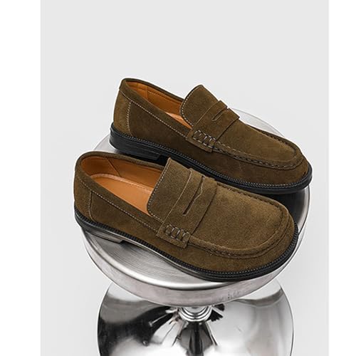 Men's Suede Penny Loafers Comfortable Round Toe Low Heel Slip-On Fashion Flat Loafer Office Shoes Formal Business Shoes3