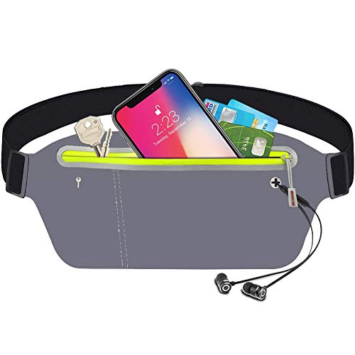 EMIUP Running Belt, Run Belt Waterproof Adjustable Elastic Strap with Headphone Hole for Running,Exercise,Cycling,Travel,Walking and Outdoor Activities?Gray?