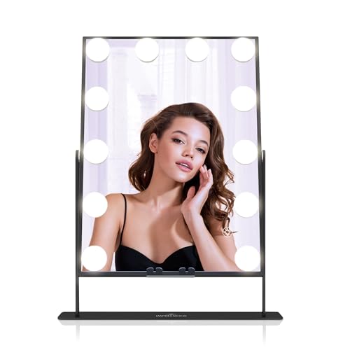 Impressions Vanity Hollywood XL Tri-Tone 360 Degree Tilt LED Makeup Mirror, Lighted Vanity Mirrors with Charging Dock and Soft-Touch Sensor Technology (Black)