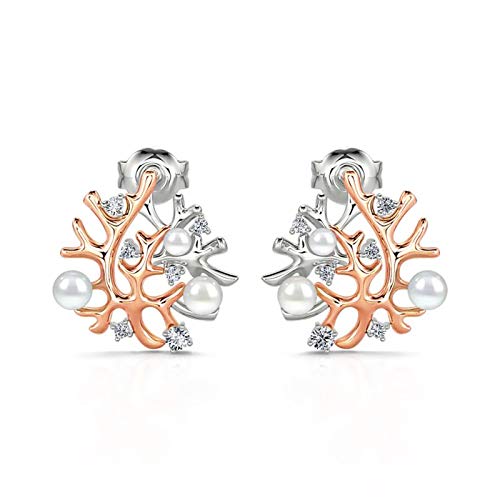 Jeulia "Coral Reefs" Cultured Pearl Sterling Silver Earrings Fashion Anniversary Engagement Wedding Christmas Valentine’s Day Birthday for Her Women Wife Girlfriend With Gift Jewelry Box
