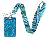 Geiomoo Lanyard with Clip Clasp and Badge Holder, Neck Strap with ID Hard Card Case (Blue Marble)